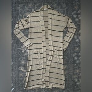 Cherish Beige and Black Striped Long Open Front Duster Cardigan